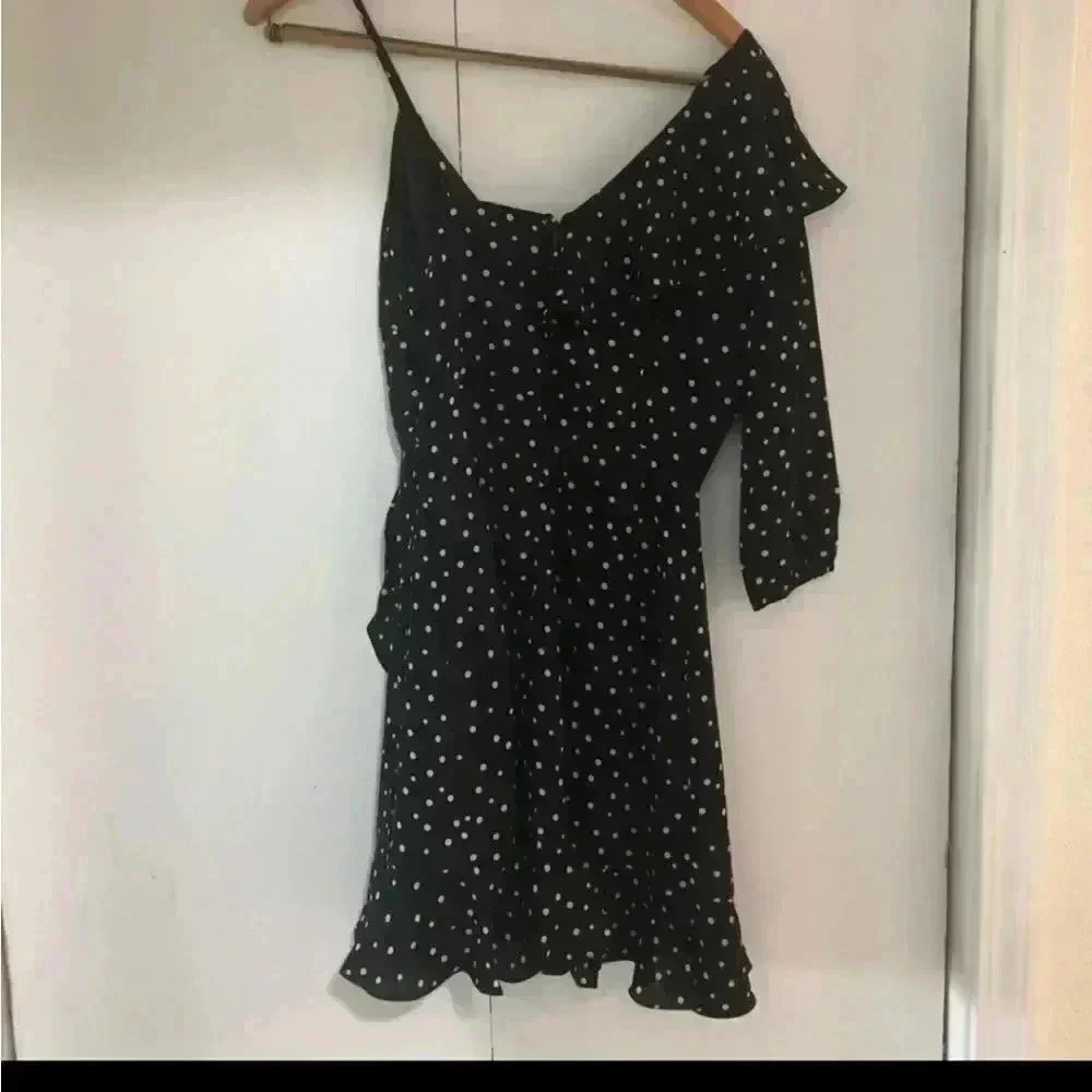 One Sleeve Polka Dot Dress - Picture 6 of 6